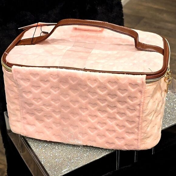 Juicy Couture Heritage & Heart Embossed Velour Double Travel Cosmetic Bags - Picture 6 of 9